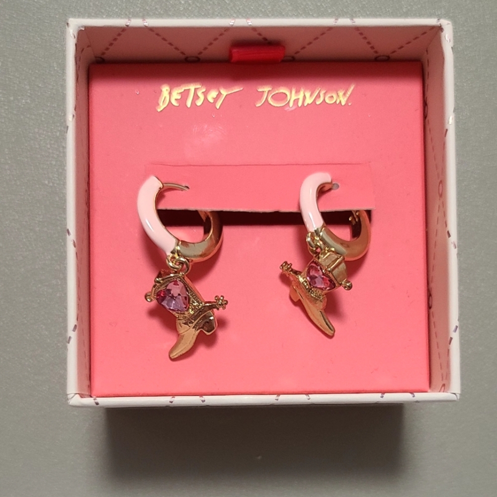 Betsey Johnson Earrings Gold Tone Cowboy Boot Huggie Hoops